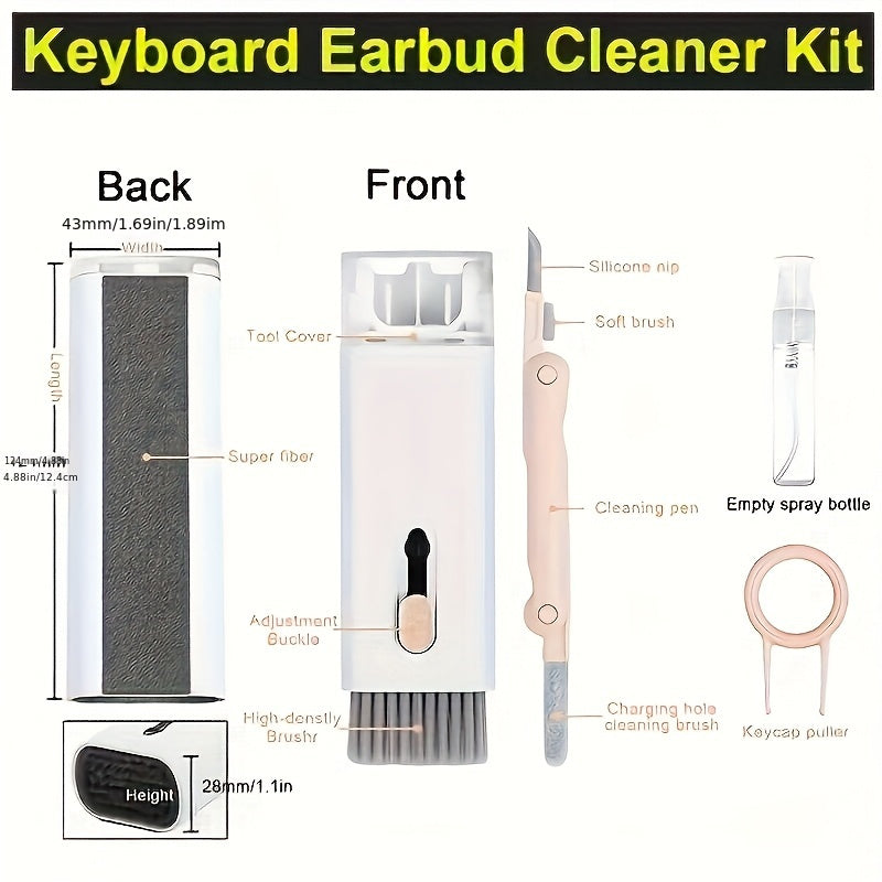 1pc Of 7-in-1 Wireless Earphone Cleaning Pen, Earphone Plug Cleaning Pen, Keyboard Cleaner, Earphone Plug Cleaning Brush, Laptop Screen, Keyboard, Earphone Cleaning Kit, Multi-functional Cleaning Brush Tool, Key Remover.